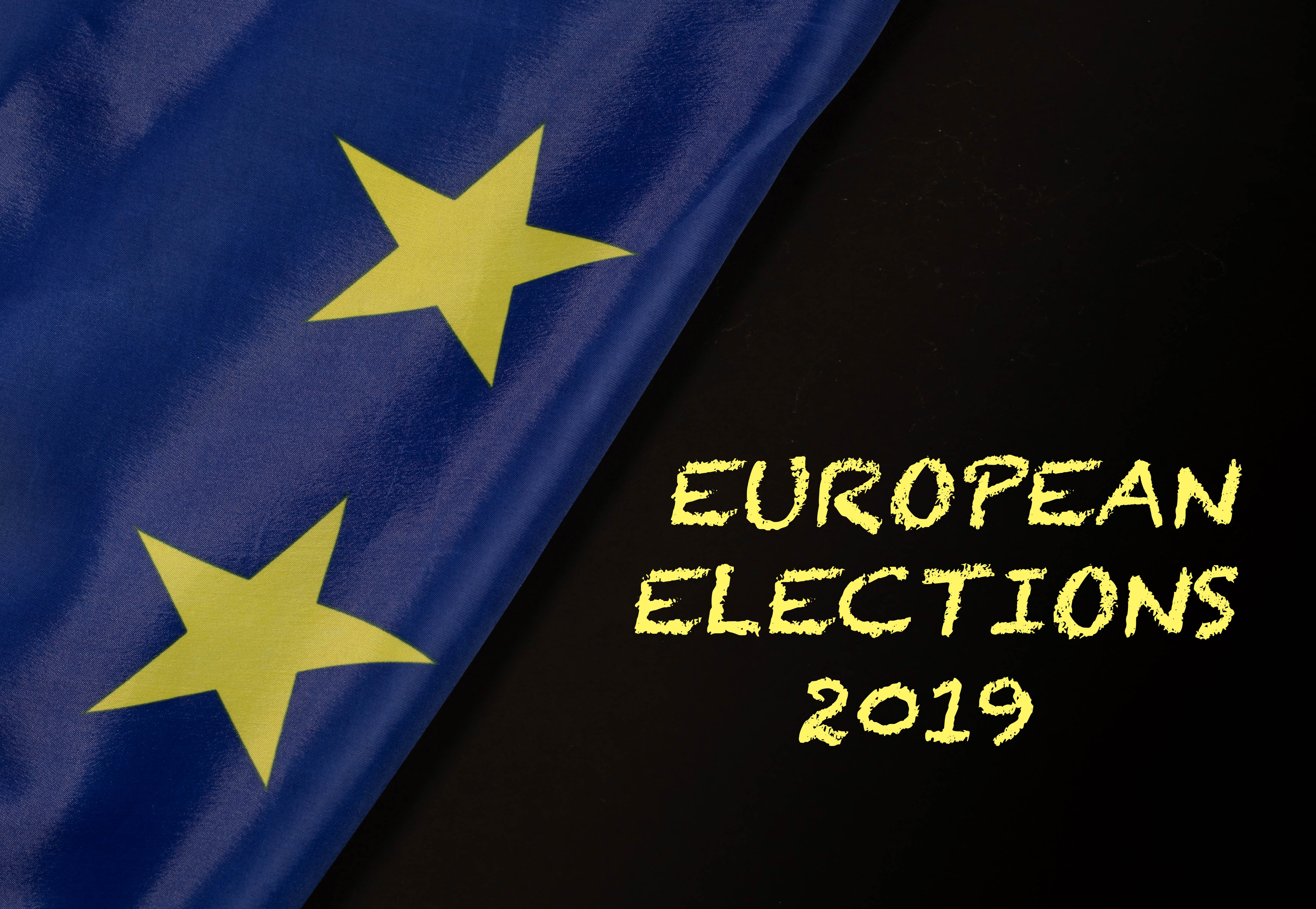 European elections 2019 text with European Union flag