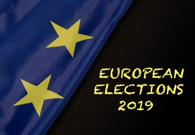 European elections 2019 text with European Union flag